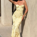 Women’s Floral Corset Spaghetti Strap Maxi Wedding Guest Dress