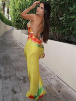 Women’s Floral Cowl Neck Backless Maxi Wedding Guest Dress