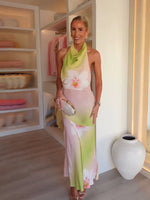 Women’s Floral Halter Neck Maxi Wedding Guest Dress