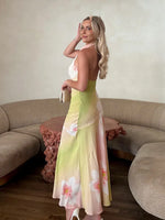 Women’s Floral Halter Neck Maxi Wedding Guest Dress