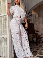 Women’s Floral Lace Two Piece Top and Wide Leg Pants Set