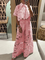 Women’s Floral Lace Two Piece Top and Wide Leg Pants Set