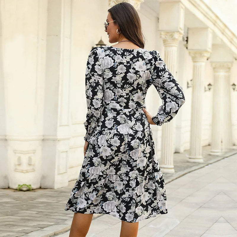 Women’s Floral Long Sleeve Midi Summer Dress