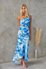 Women’s Floral One Shoulder Ruched Waist Wedding Guest Dress