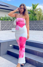 Women's Floral Print Strapless Maxi Beach Wedding Guest Dress