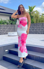 Women's Floral Print Strapless Maxi Beach Wedding Guest Dress