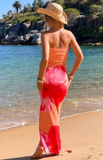 Women's Floral Print Strapless Maxi Beach Wedding Guest Dress