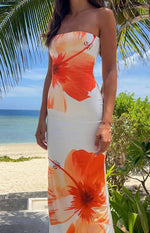 Women's Floral Print Strapless Maxi Beach Wedding Guest Dress