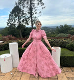 Women’s Floral Short Sleeve Belted Button Front Maxi Wedding Guest Dress