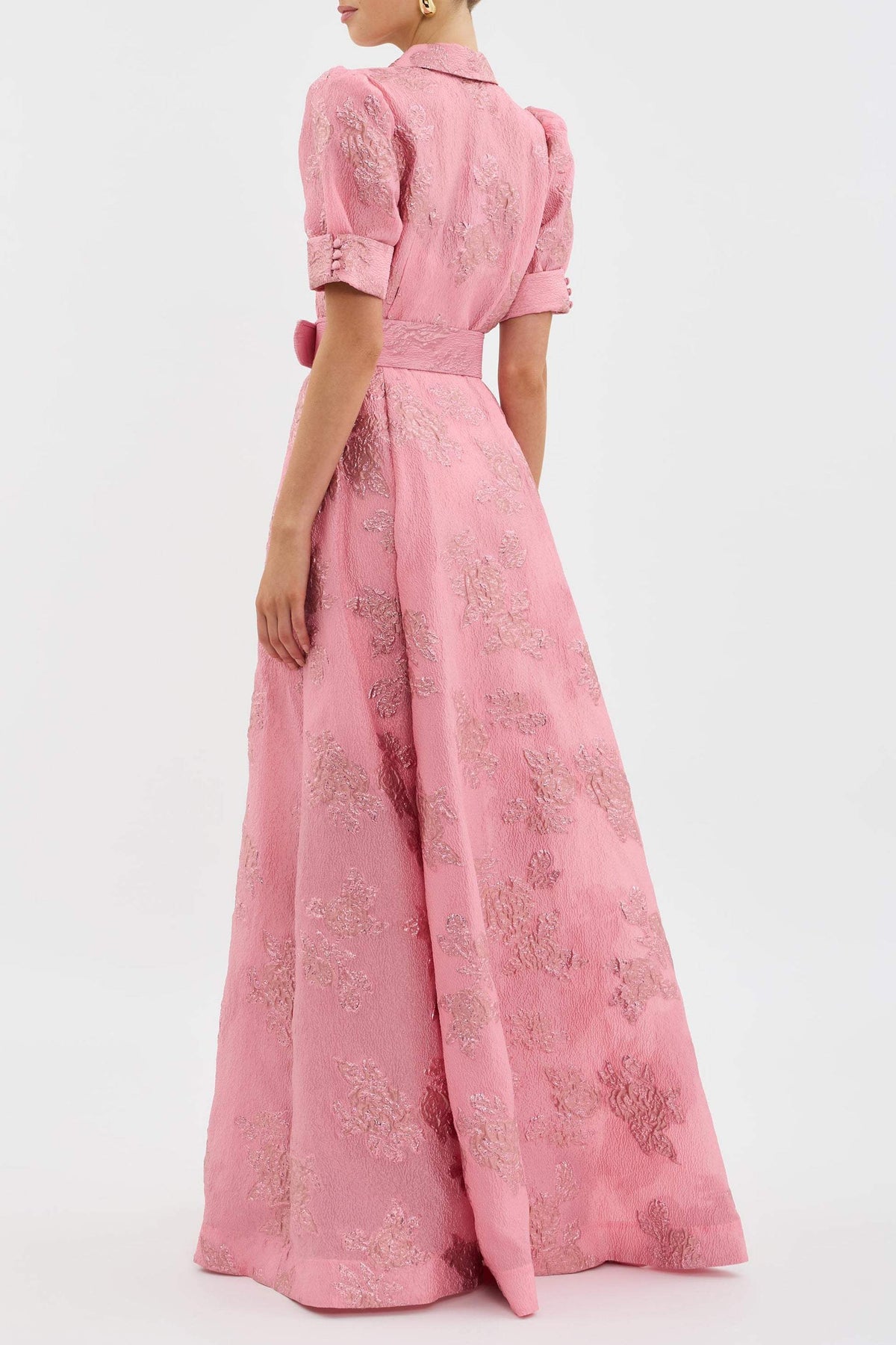Women’s Floral Short Sleeve Belted Button Front Maxi Wedding Guest Dress