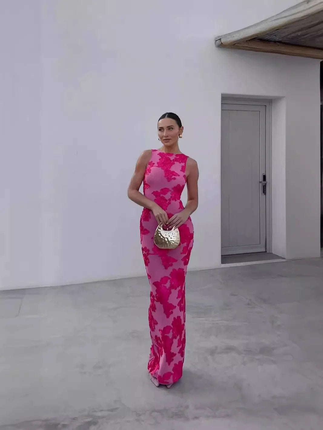 Women’s Floral Sleeveless Maxi Wedding Guest Dress