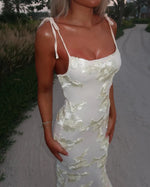 Women's Floral Square Neck Tie Strap Embroidered Maxi Wedding Guest Dress