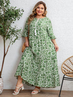 Women's Floral Tassel Tie Three Quarter Sleeve Tiered Plus Size Maxi Sundress