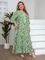 Women's Floral Tassel Tie Three Quarter Sleeve Tiered Plus Size Maxi Sundress