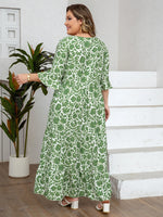 Women's Floral Tassel Tie Three Quarter Sleeve Tiered Plus Size Maxi Sundress