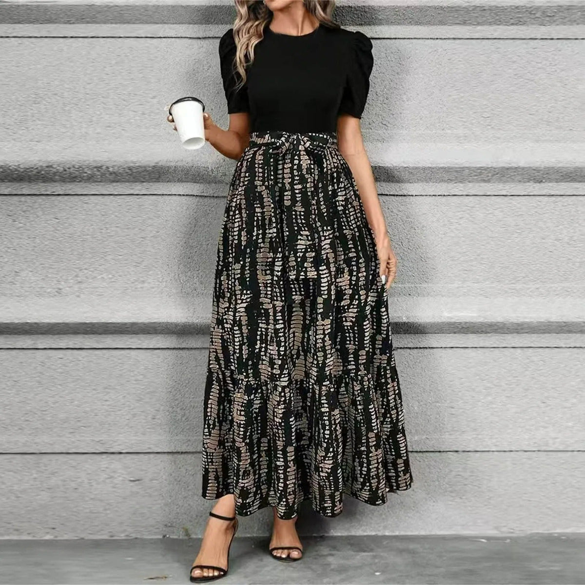 Women’s Floral Tie Waist Maxi Dress