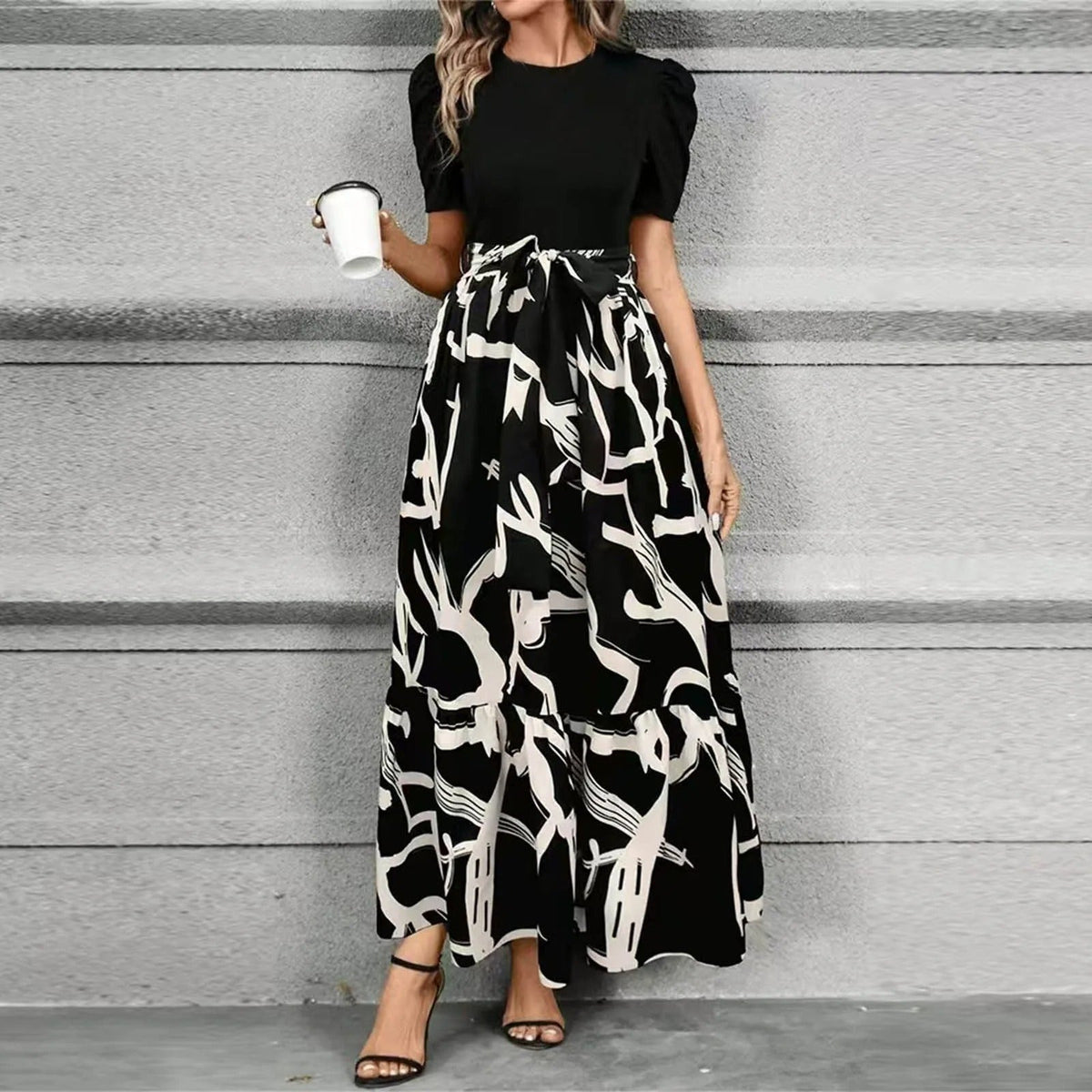 Women’s Floral Tie Waist Maxi Dress