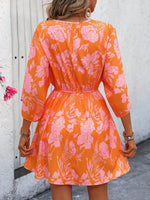Women's Floral V Neck Drawstring Waist Wide Sleeve Mini Sundress