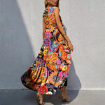 Women's Floral V Neck Tiered Sleeveless Maxi Sundress