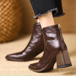 Women’s Front Zip Square Toe Block Heel Ankle Boots