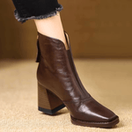 Women’s Front Zip Square Toe Block Heel Ankle Boots