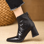 Women’s Front Zip Square Toe Block Heel Ankle Boots