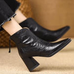 Women’s Front Zip Square Toe Block Heel Ankle Boots