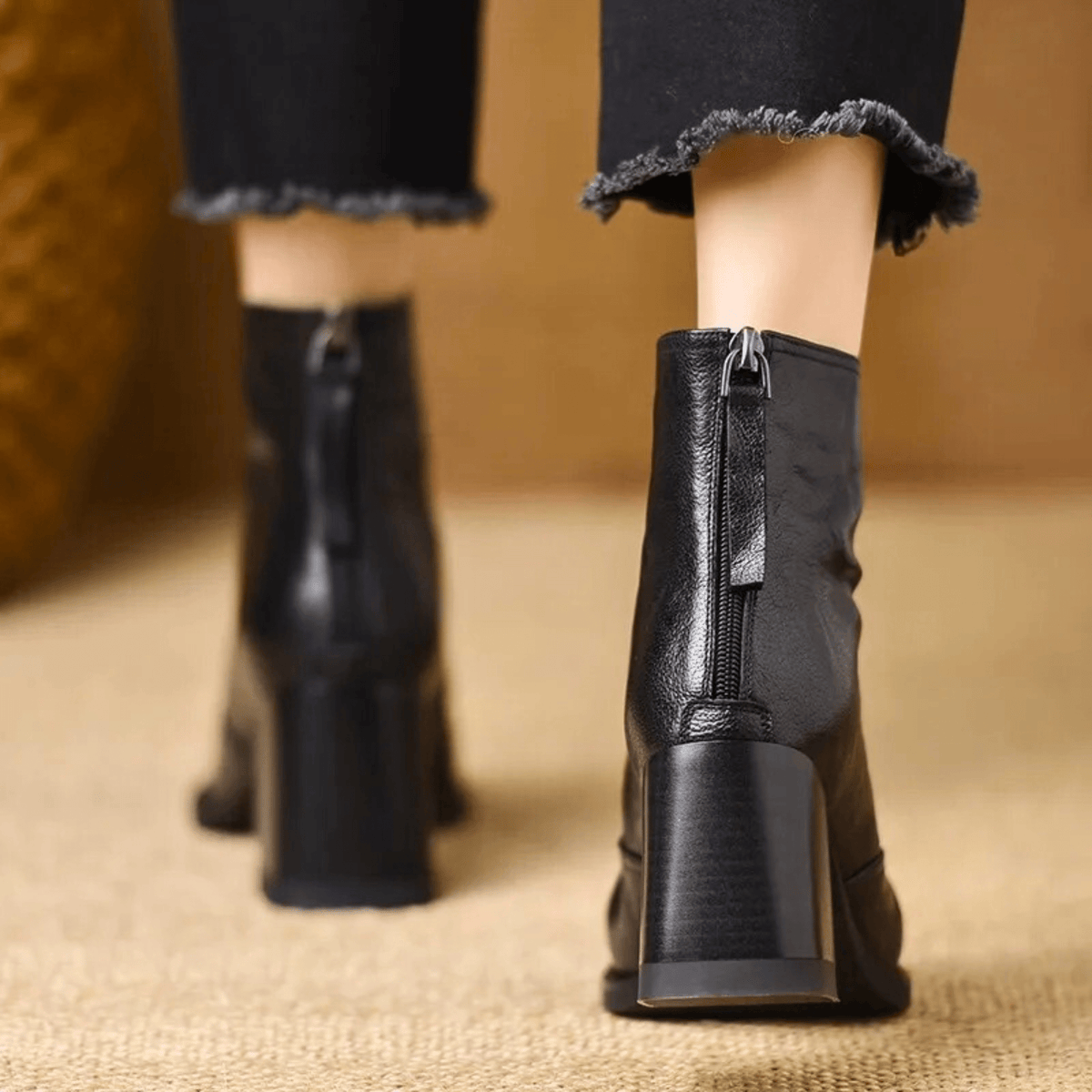 Women’s Front Zip Square Toe Block Heel Ankle Boots