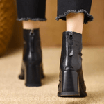 Women’s Front Zip Square Toe Block Heel Ankle Boots