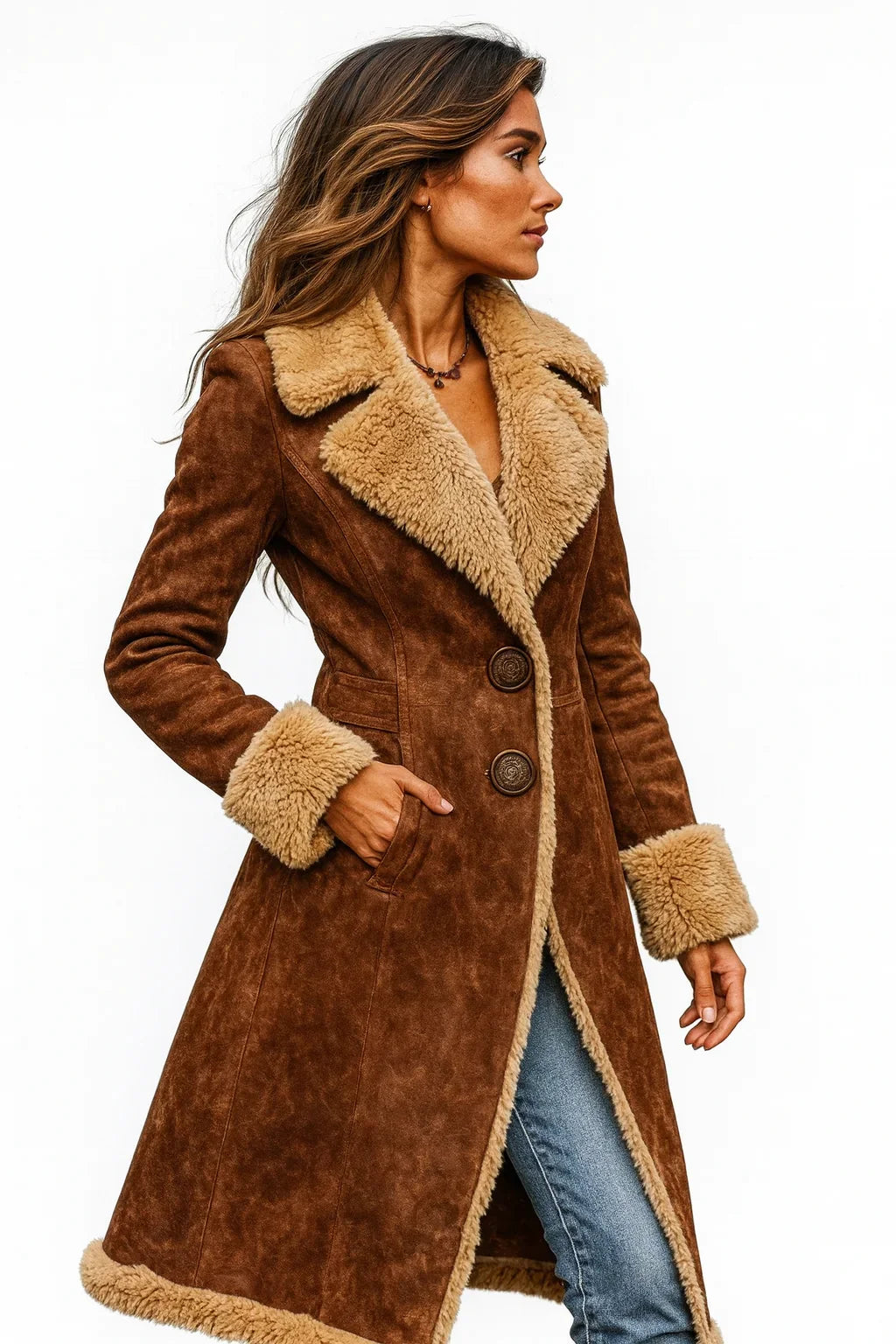 Women's Fur-Trim Long-Sleeve Coat