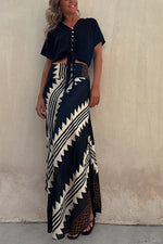 Women's Geometric Striped High Rise Asymmetrical Hem Maxi Skirt