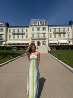 Women's Halter Multicolor Pattern Vertical Stripes Maxi Dress