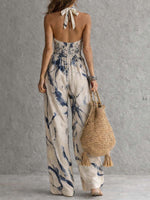Women's Halter Neck Sleeveless Printed Wide-Leg Jumpsuit