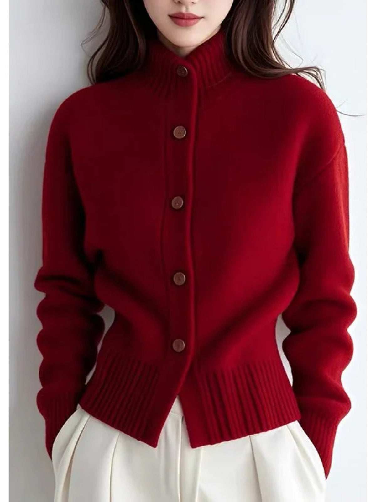 Women's High-Neck Button-Front Cardigan