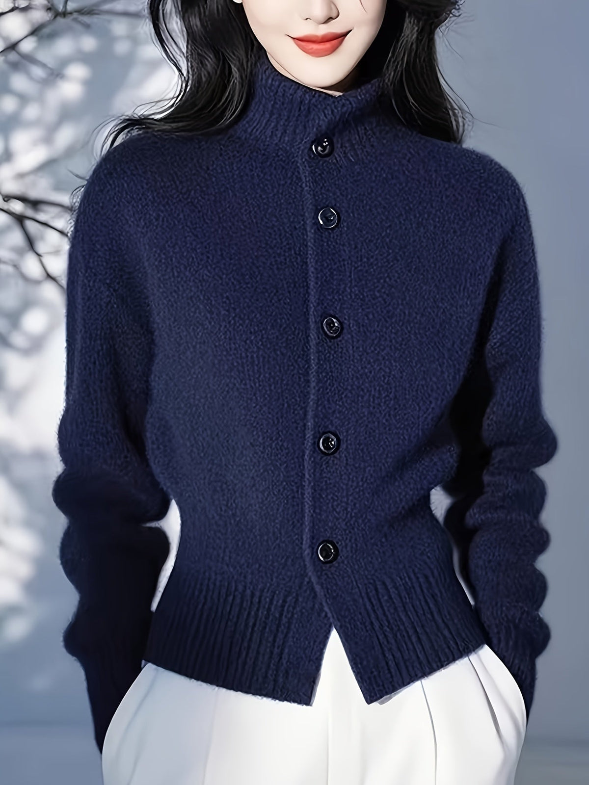 Women's High-Neck Button-Front Cardigan