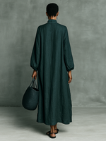 Women's High Neck Lantern Sleeve Embroidery Loose Maxi Dress
