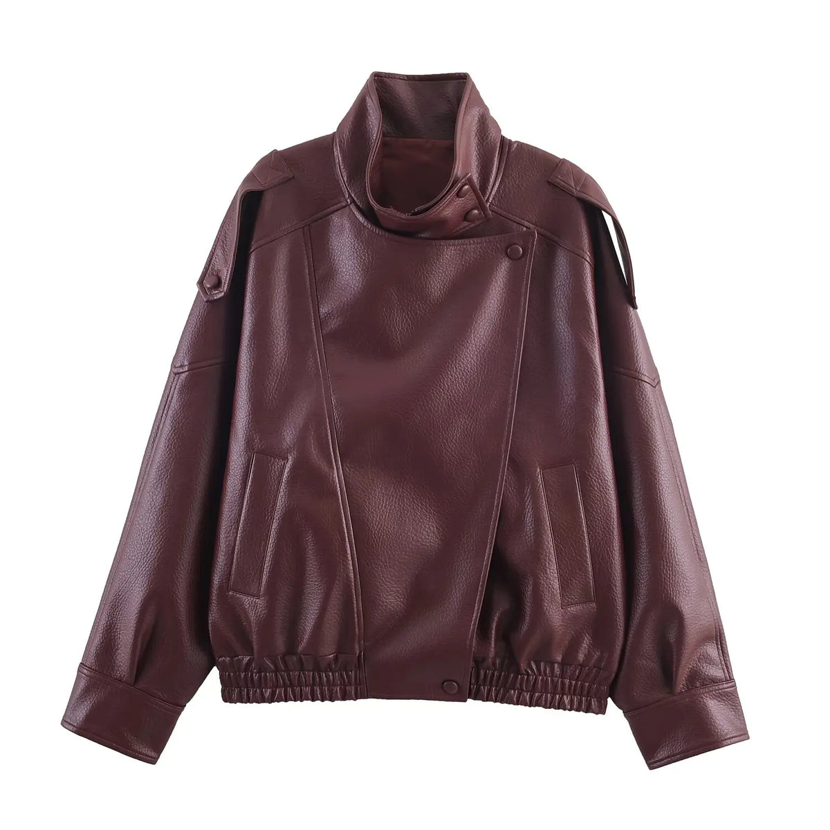 Women’s High Neck Zip Front Leather Look Jacket