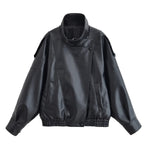 Women’s High Neck Zip Front Leather Look Jacket