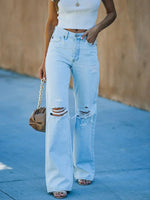 Women’s High Waisted Distressed Wide Leg Denim Jeans