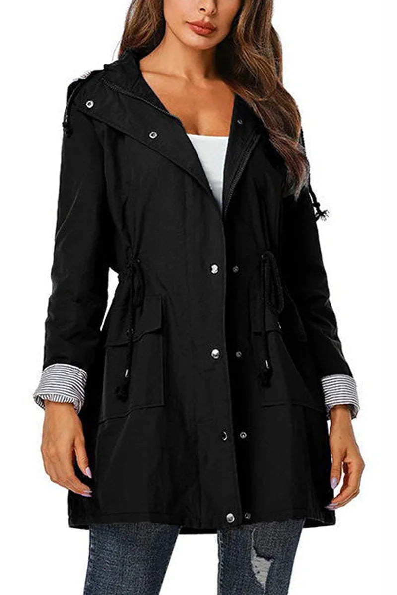 Women's Hooded Drawstring Weatherproof Rain Jacket