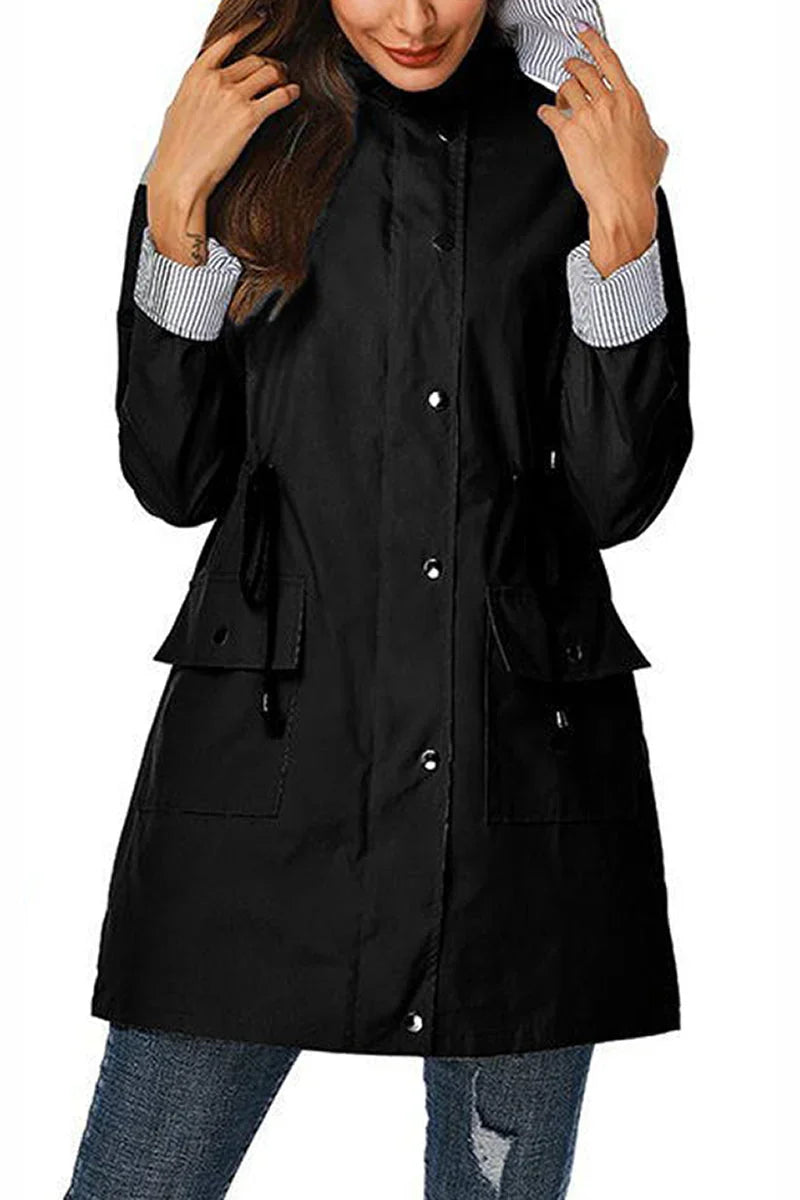 Women's Hooded Drawstring Weatherproof Rain Jacket