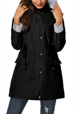 Women's Hooded Drawstring Weatherproof Rain Jacket