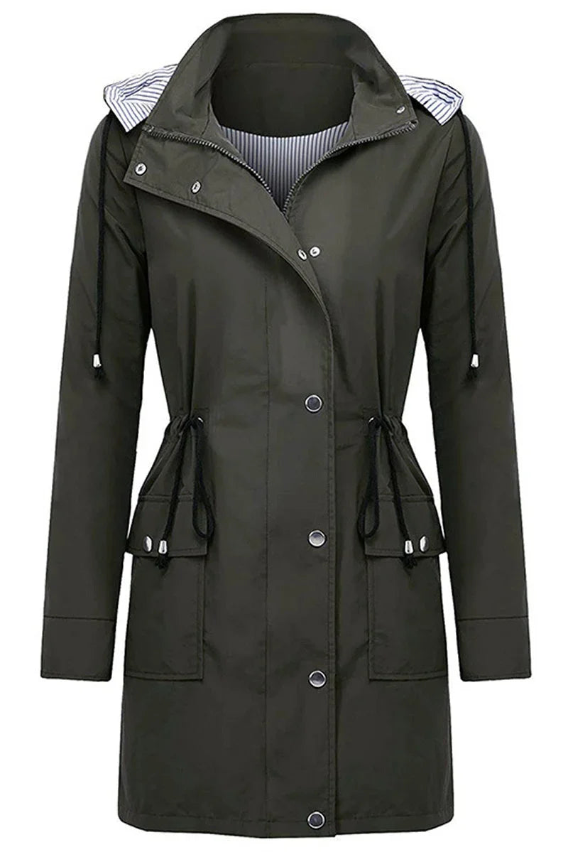 Women's Hooded Drawstring Weatherproof Rain Jacket