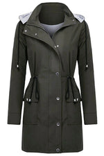 Women's Hooded Drawstring Weatherproof Rain Jacket