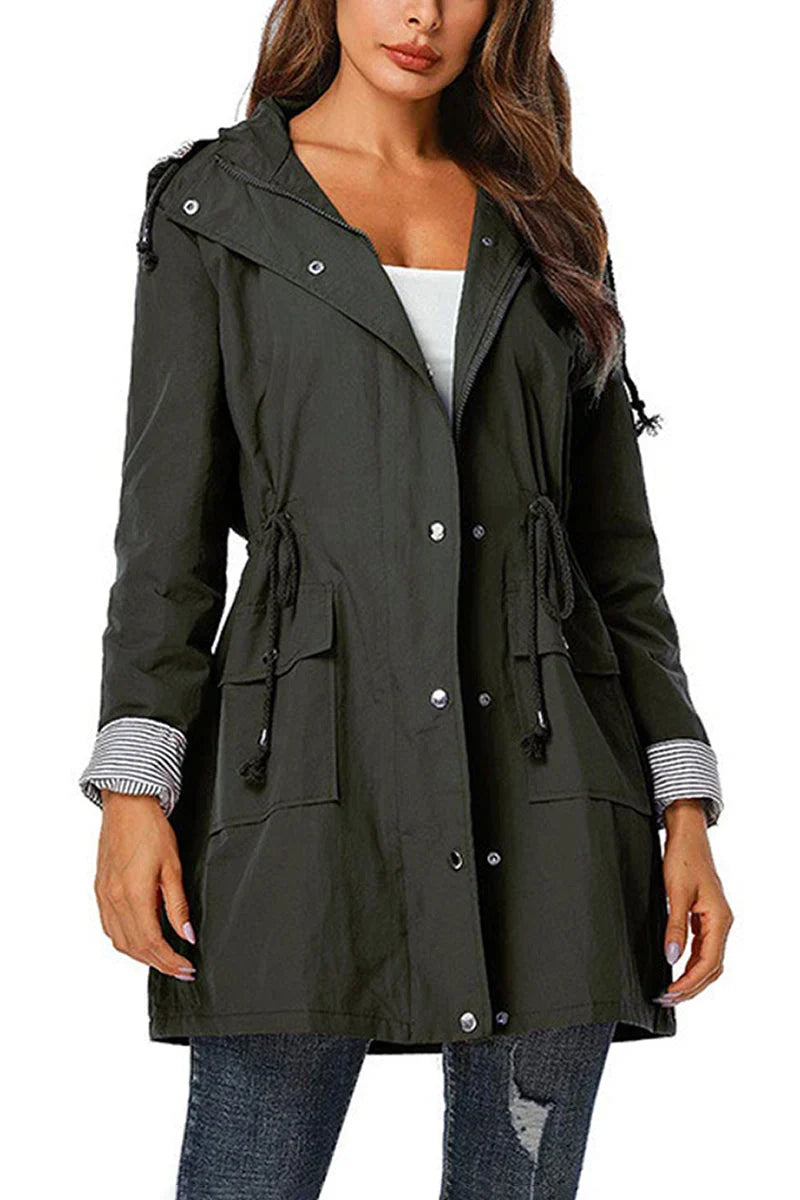 Women's Hooded Drawstring Weatherproof Rain Jacket