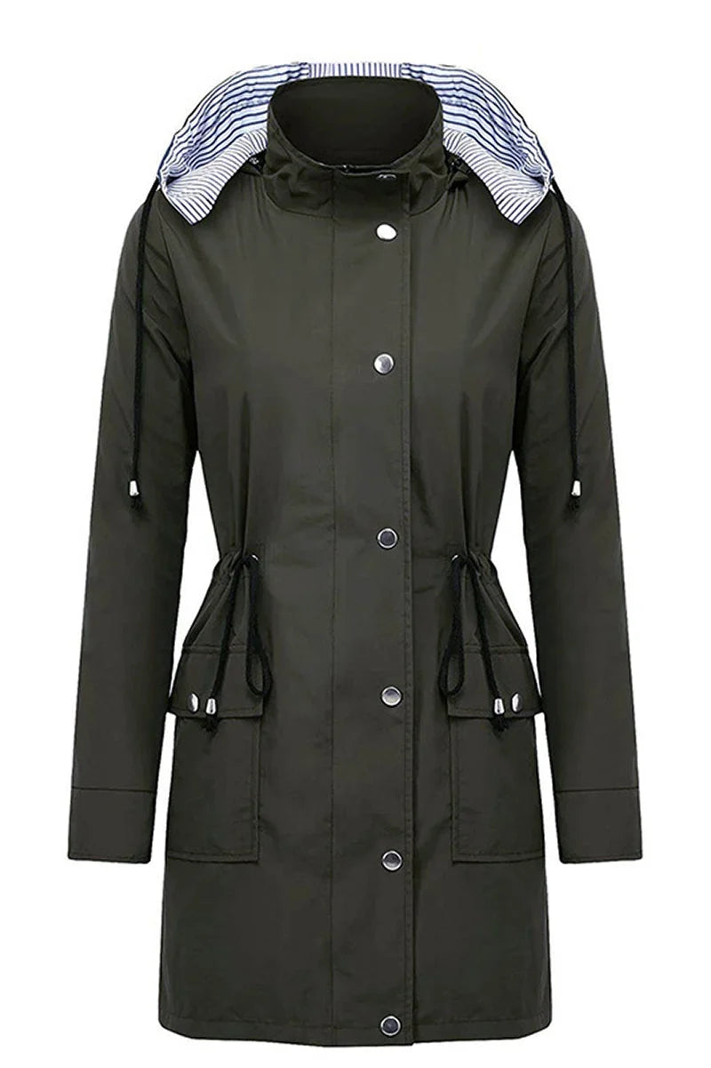Women's Hooded Drawstring Weatherproof Rain Jacket