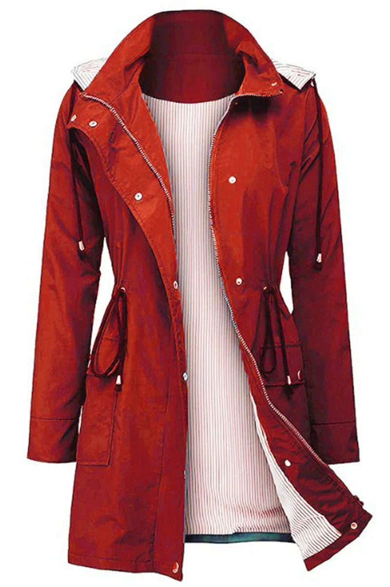 Women's Hooded Drawstring Weatherproof Rain Jacket