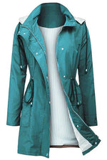Women's Hooded Drawstring Weatherproof Rain Jacket