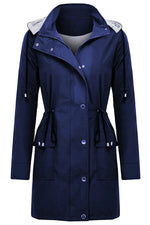 Women's Hooded Drawstring Weatherproof Rain Jacket