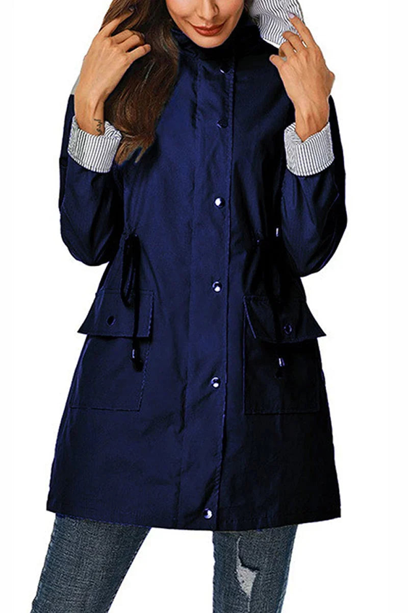 Women's Hooded Drawstring Weatherproof Rain Jacket
